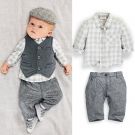 SZTARA New Newborn Baby Boy Grey Waistcoat + Pants + Shirts Clothes Sets Suit 3PCS